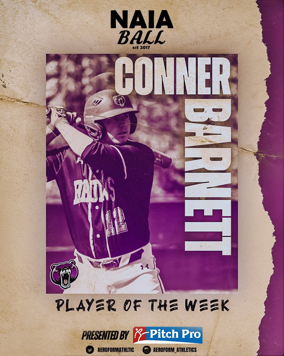 NAIABall's tweet photo. The NAIA Ball Player of the Week presented by @AeroformAthltic is Bellevue (Neb.) RF Conner Barnett

Barnett finished the weekend sweep with six runs scored, two doubles, three home runs, 14 RBIs and a stolen base in three conference games

Line: 9-14, 6 R, 2 2B, 3 HR, 14 RBI https://t.co/erezeaapD0