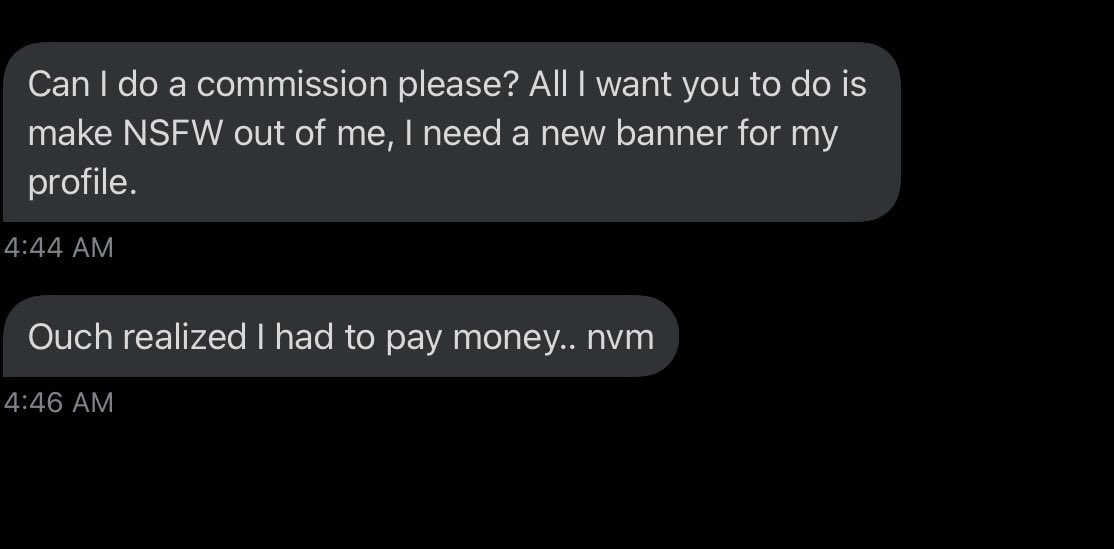 narucchin's tweet photo. [Rant ig]

Idk why some people think that “commission” = “free art” 🫥 https://t.co/oOxJWes2Mh