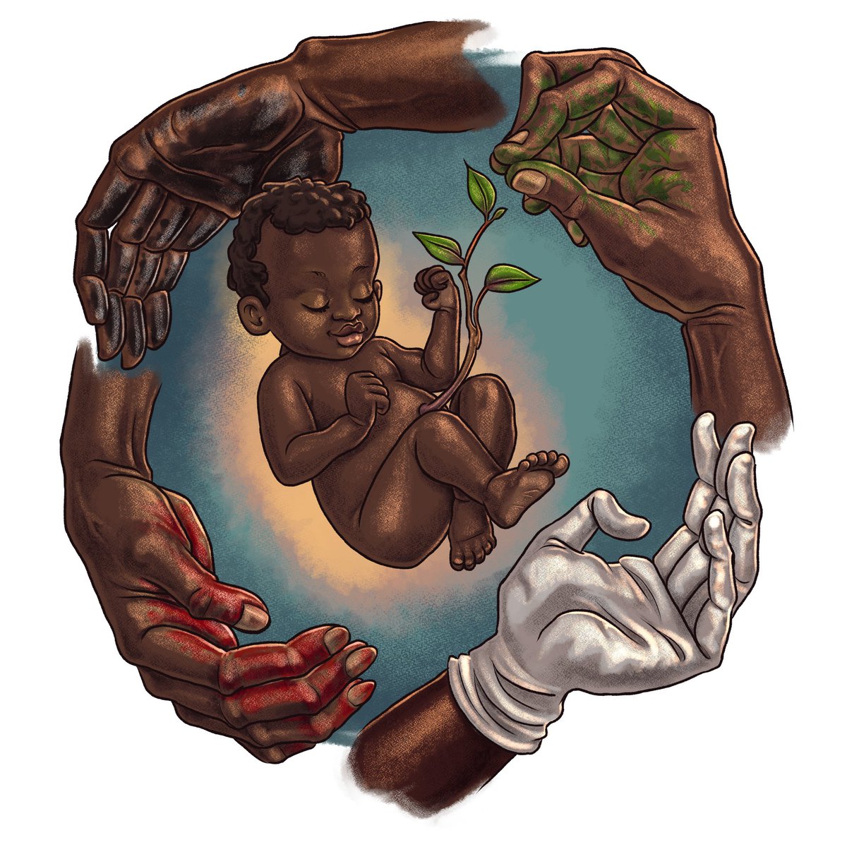 dmsuarezba's tweet photo. The second image in the 5 anniversary of Black Maternal Health Week. This image represents: The embodied essence in the Hands, created together with Colombian Parteras Tradicionales and published in our paper. #BMHW22 #BlackWomen https://t.co/uT4Vo9xHz9