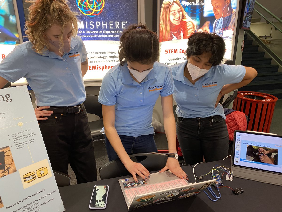 BuzzBand_US's tweet photo. It was awesome getting to show off our Buzzband prototypes!  Thank you @CarnegieSciCtr for inviting us to your 18+ sensory sensitive evening!

#buzzband #getbusybuzzing #InvenTeams @LemelsonMIT #ohmyGoS #GirlsInSTEM https://t.co/kUBvj7rMv5