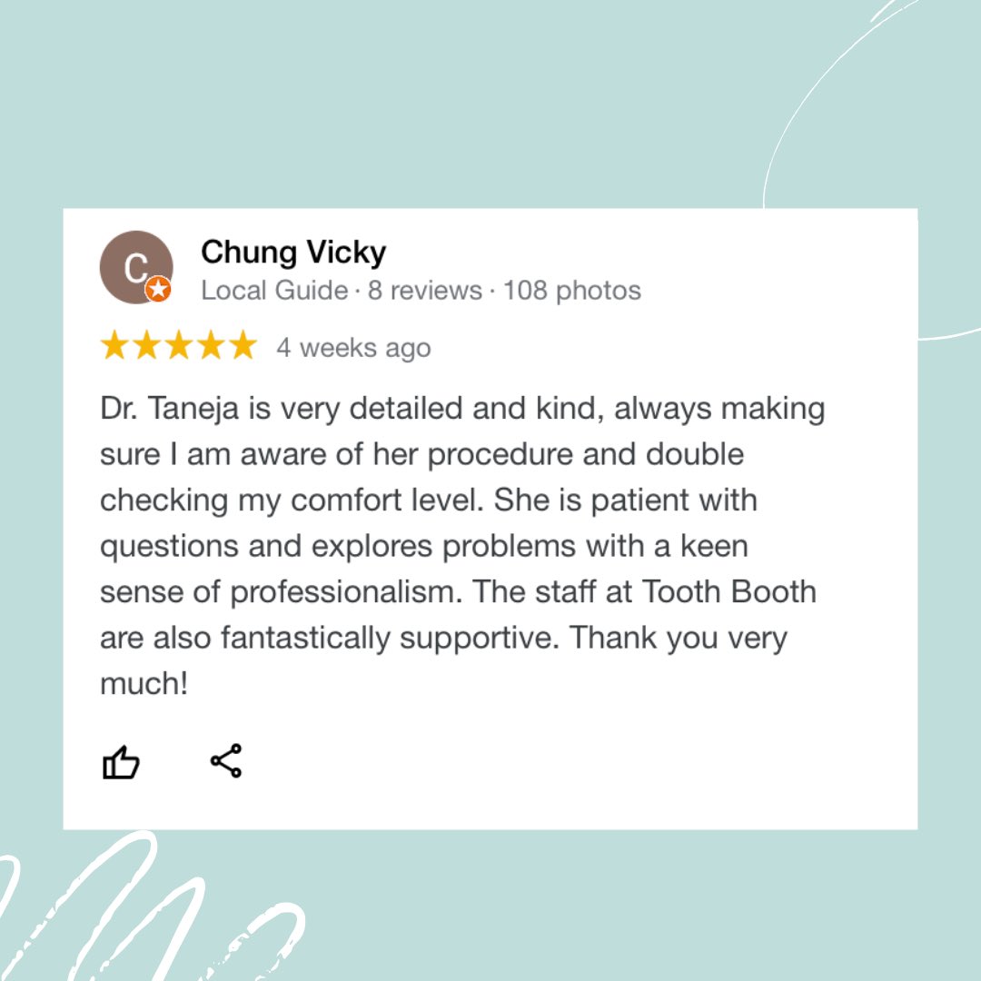 ToothBoothMain's tweet photo. Way to go Dr. Taneja! #googlereviews #toothboothmain #vancouvercanada #yvrdentist https://t.co/bzU49OUv3z