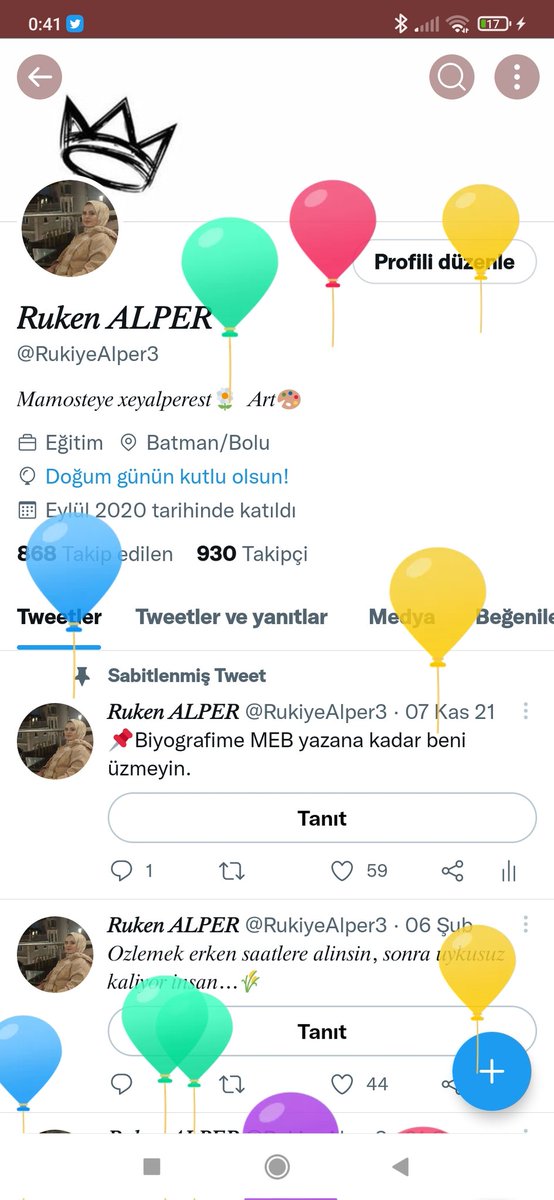 RukiyeAlper3's tweet photo. Bugün balonlar benim için uçuyor.🎈 https://t.co/K8WhwW7TQA