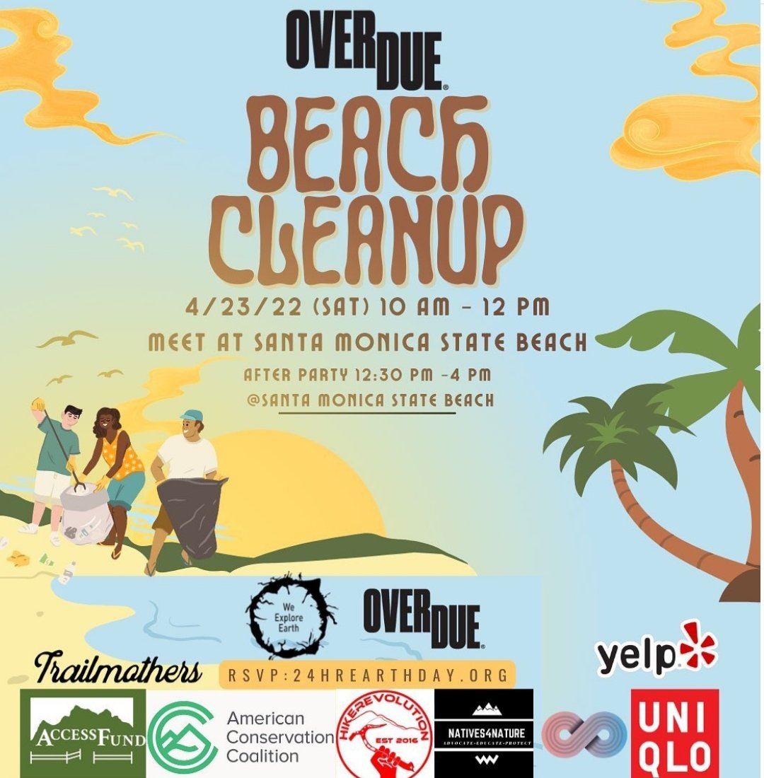 itisoverdue's tweet photo. In honor of Earth Day we'll be launching the first Earthday beach cleanup/ beach after party event called https://t.co/hhulXkc4wr. It’ll be on Saturday, 4/23/22 with 10 amazing local organizations with huge support from @UniqloUSA &amp; @YelpLA🌊🌎 https://t.co/bOFoiE8Pm2