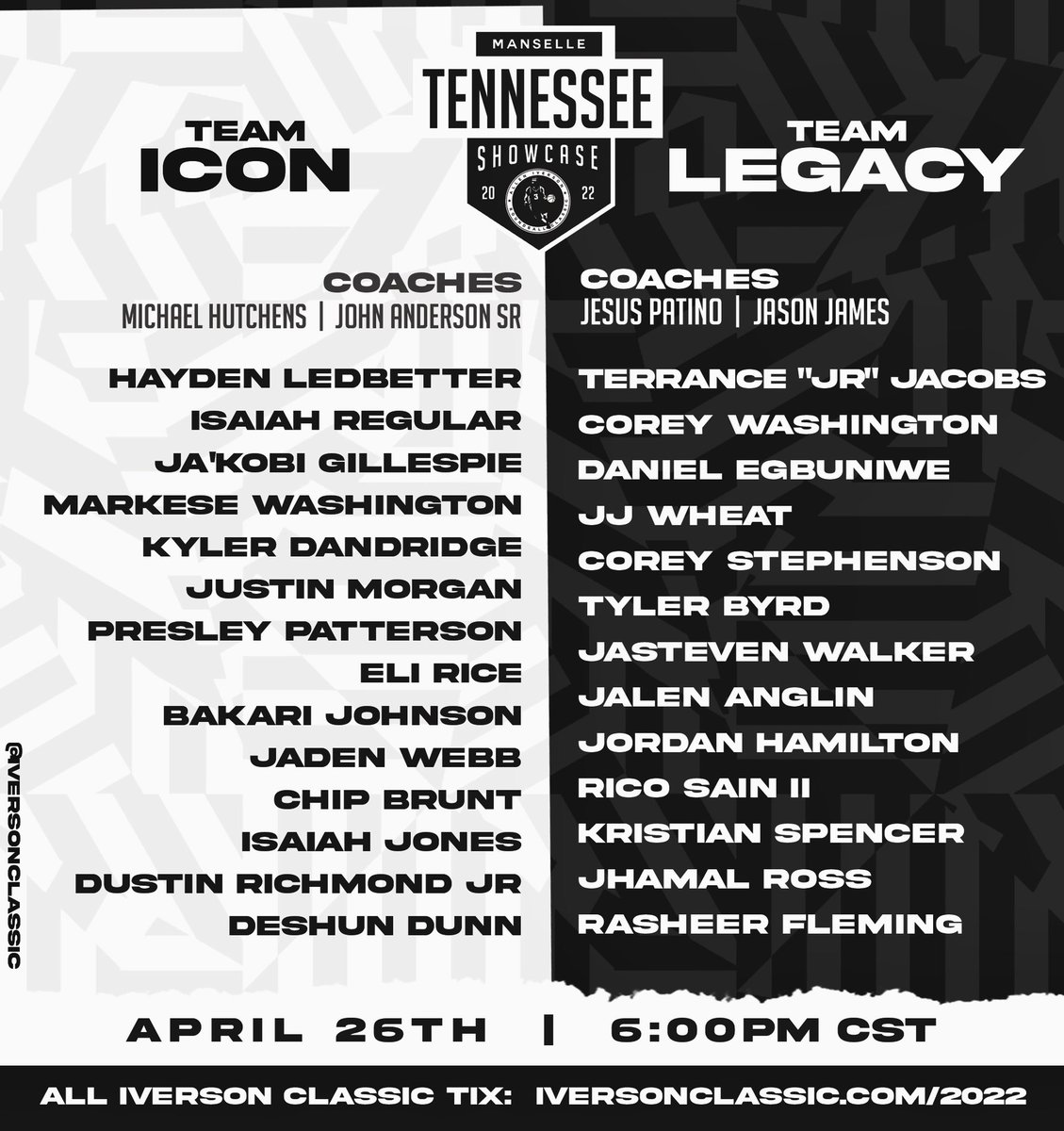 The FIRST EVENT of Iverson Classic Week 2022 pits the best basketball talent in the region head-to-head for the first-ever MANSELLE TENNESSEE SHOWCASE. Watch Team ICON take on Team LEGACY in two weeks. 🔥🔥🔥 Which squad you got?
