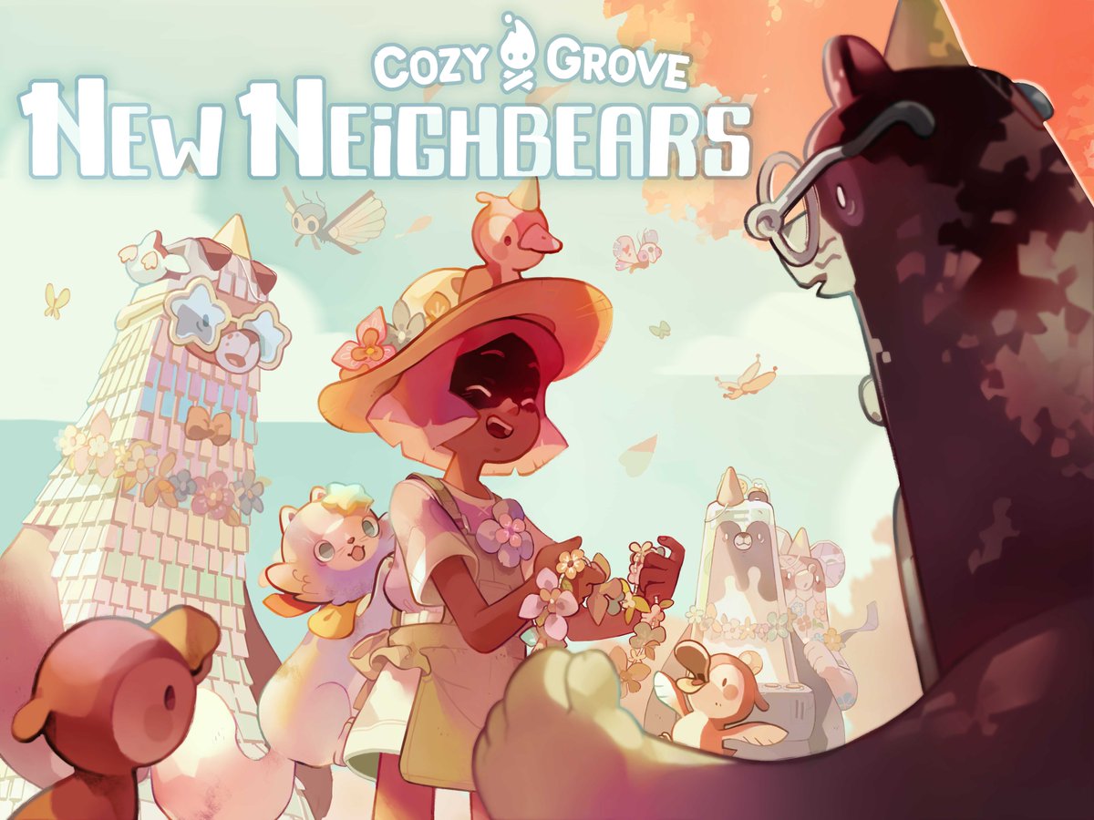 CozyGrove's tweet image. We are only two weeks away from the release of our big free seasonal update (it's springtime!) AND our first DLC, "New Neighbears", both dropping on the 26th. And yes, those are baby ducklings, glad you asked.