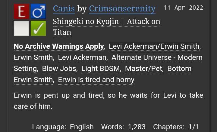 rivaerucontent's tweet photo. 🔞"Canis" by Crimsonserenity
Link: https://t.co/PSK8drVCbI
#ficrec #toplevi #domlevi #petplay https://t.co/dXfYKFTNsk