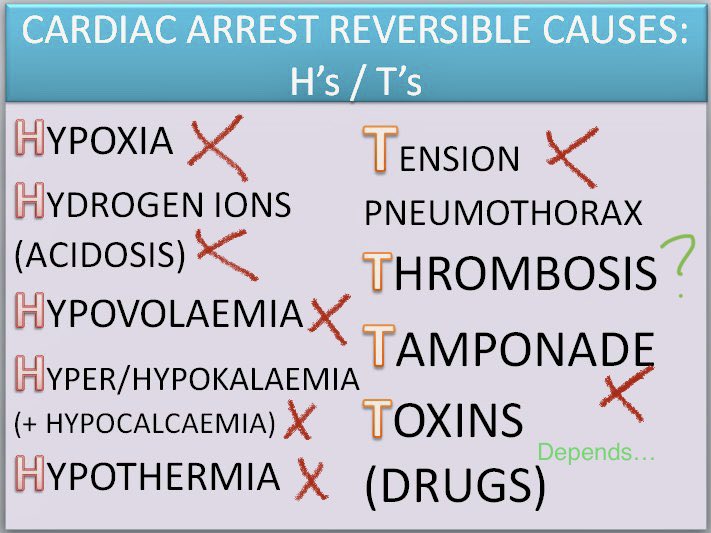PCC_PharmD's tweet photo. Something fun to do with learners when talking ACLS and the “role” of epinephrine: Go through the H’s and T’s and after each one ask them if epi will help https://t.co/nraacrX1Tf