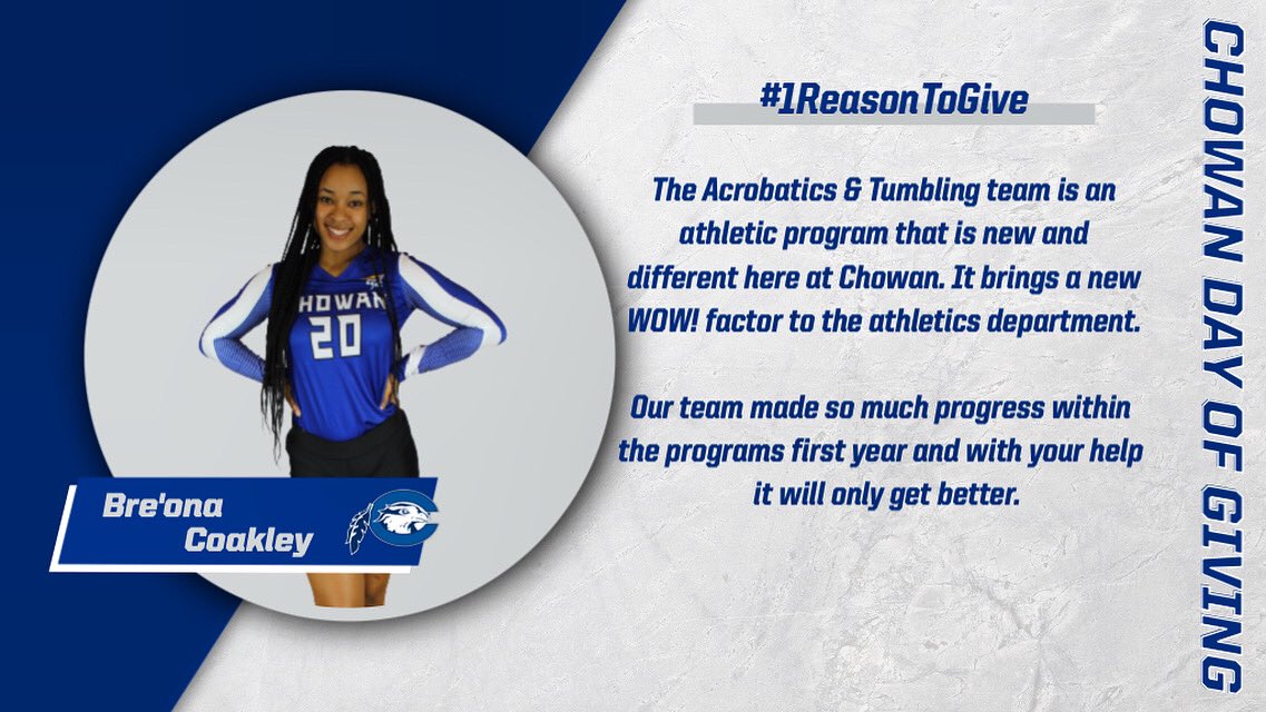 Here is Bre’s reason to give to the Chowan A&amp;T team tomorrow during our annual day of giving! #1ReasonToGive #SoarWithUs