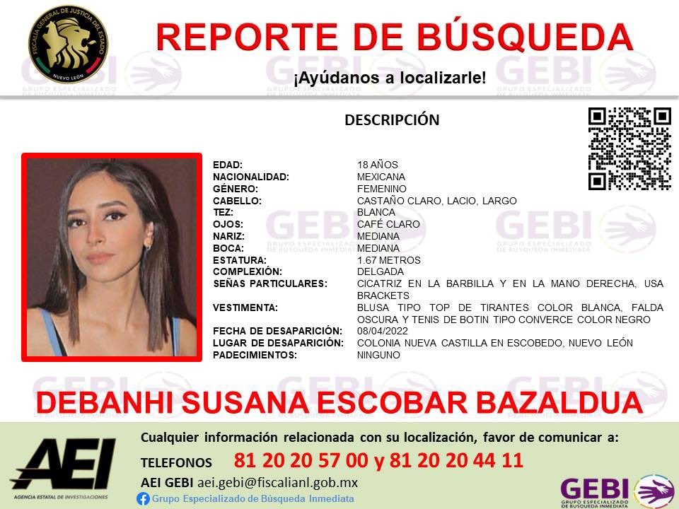 LPueblo2's tweet photo. #OJO #NuevoLeón #México 

Además de la desaparición de #DebanhiEscobar reportan dos mujeres más desaparecidas este fin de semana en los municipios de #Escobedo y #SalinasVictoria. https://t.co/Rn8Re1INZv