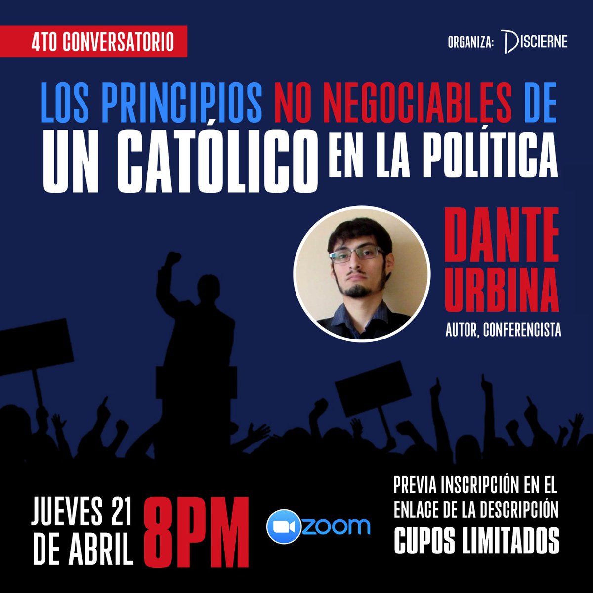 DisciernePeru's tweet photo. 🚨 ¡CONVERSATORIO DE ABRIL! 🚨
Con Dante Urbina, autor, conferencista, docente especializado en economía, filosofía y teología.

📅Día: Jueves 21 de abril.
🕐Hora: 8:00 p.m.
📌Vía: Zoom.
👉PREVIA INSCRIPCIÓN: https://t.co/48ex743CoE

Totalmente gratuito. ¡Cupos limitados! https://t.co/NgDfIZCG1y