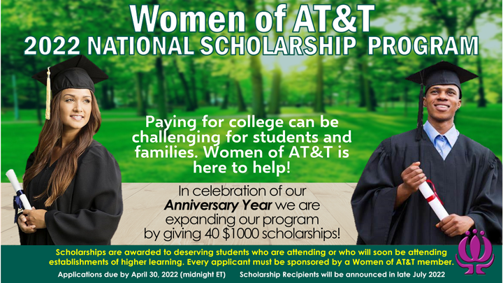 Just a little over 2 weeks left for students to apply to receive one of our 40 scholarships we are giving away!  Don't delay in letting a deserving student know of this opportunity.
💜#womenofatt #WOAScholarships #WOAturns50