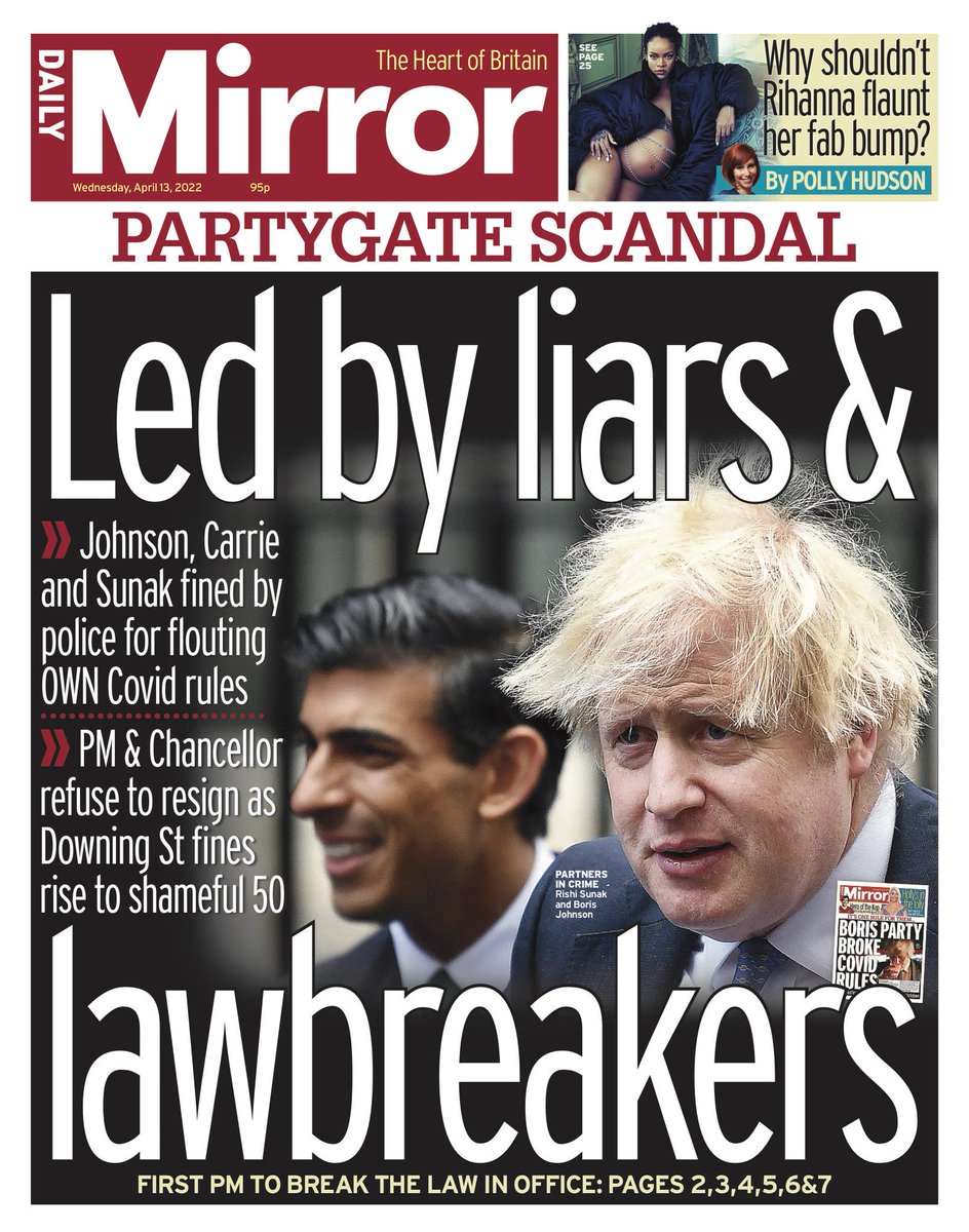 PippaCrerar's tweet photo. Wednesday’s @DailyMirror front page: Led by liars and lawbreakers. https://t.co/LH0hBYwVgr https://t.co/A4z2bwdfnt