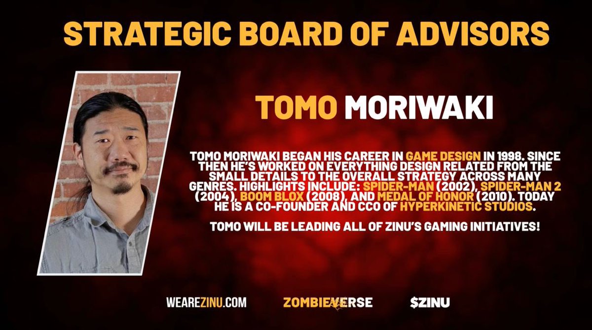 FUN FACT: <a href="/ZinuToken/">𝗭𝗜𝗡𝗨</a> Strategic Board of Advisor, <a href="/TomoMoriwaki/">Yoshitomo Moriwaki</a> who is leading all of ZINU's Gaming Initiatives is the creator of <a href="/SpiderMan/">Spider-Man</a> 1 and 2 Games. 🔥🚀

#ZinuNews #ZINU #ZombieMob #CryptoNews #PlaytoEarn