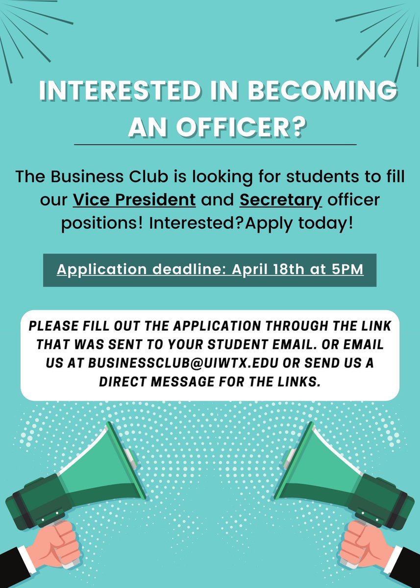 BusinessClubUIW's tweet photo. APPLY TO BE AN OFFICER FOR THE 2022-2023 SCHOOL YEAR! 🚨 https://t.co/fbVkACuITo