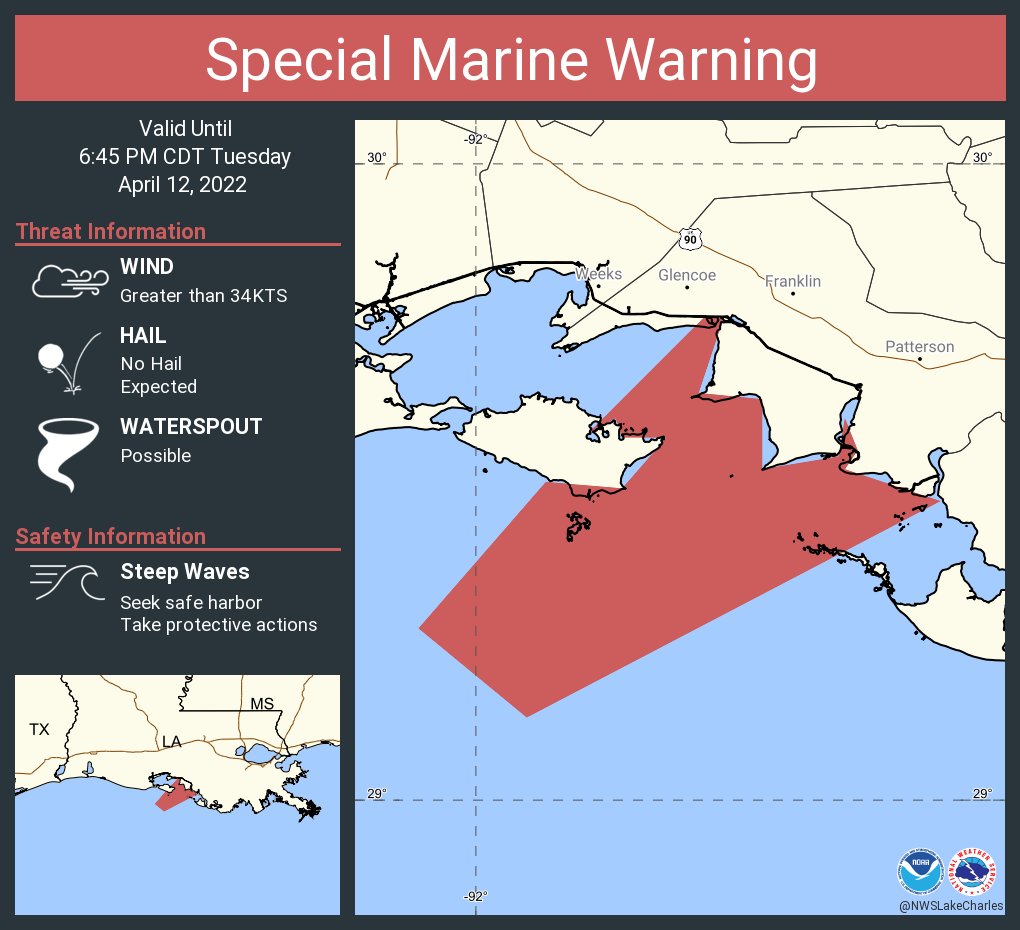 NWS Lake Charles on Twitter "Special Marine Warning including the