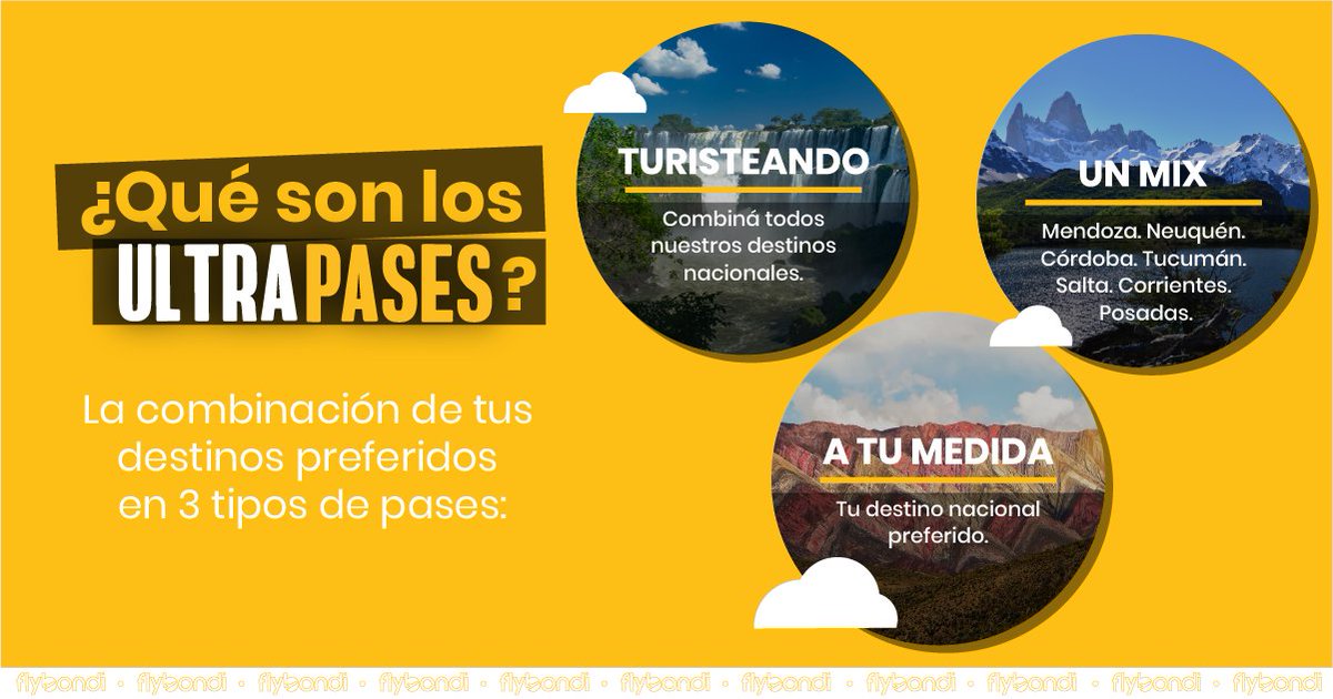 flybondioficial's tweet photo. Bondi, ¿Sos apasionado de los viajes? 🗺️
Entonces no te pierdas nuestros #UltraPases 🎉
Ingresá acá 👉 https://t.co/c8FExSjS5t, seleccioná el #UltraPase que más se adapta a vos y ¡listo! Viajá #UltraLowCost todo el año ✈️

Más info en 👉 https://t.co/tbZRDP2z0X https://t.co/395D7BgFSr