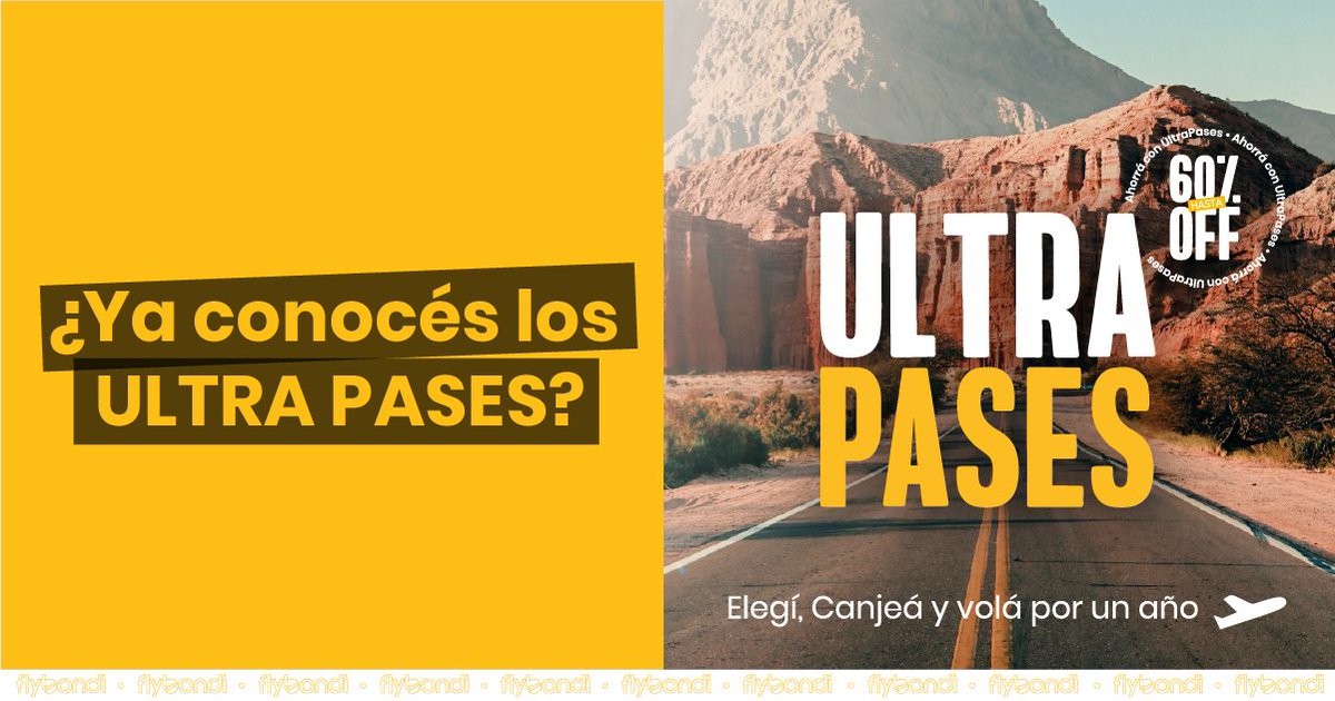 flybondioficial's tweet photo. Bondi, ¿Sos apasionado de los viajes? 🗺️
Entonces no te pierdas nuestros #UltraPases 🎉
Ingresá acá 👉 https://t.co/c8FExSjS5t, seleccioná el #UltraPase que más se adapta a vos y ¡listo! Viajá #UltraLowCost todo el año ✈️

Más info en 👉 https://t.co/tbZRDP2z0X https://t.co/395D7BgFSr