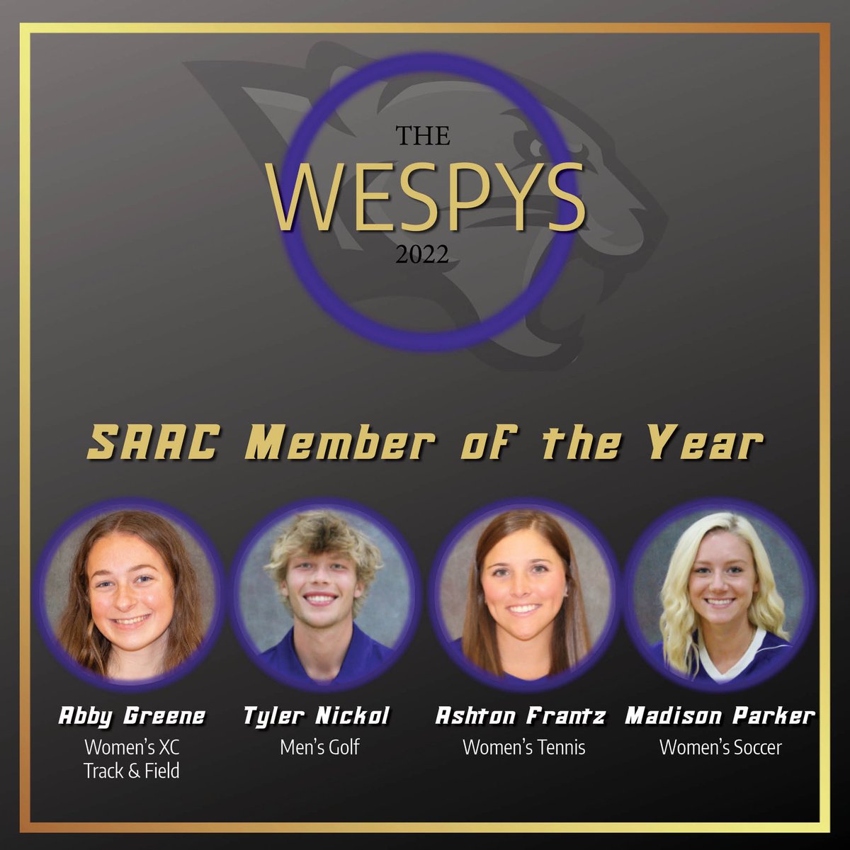 KWCPanthers's tweet photo. The SAAC Member of the Year Award is given to the individual who demonstrated outstanding service to the KWC Student-Athlete Advisory Committee during the past year #OneTeamWesleyan https://t.co/iY1lIF1QPT
