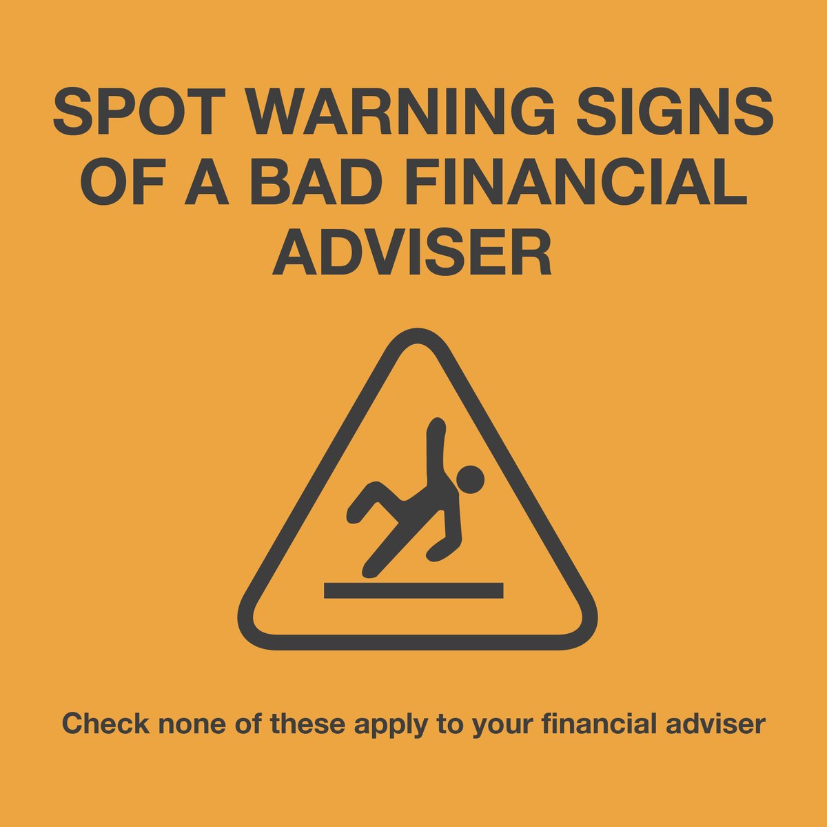 RelianceBankAU's tweet photo. Your adviser might not be up to scratch if they:
☝Don't have an AFSL
☝Ask you to pay investment money directly into their account
☝Don't explain the benefits of their recommendations
☝Recommend products without having qualifications
☝Trade in investments when unauthorised https://t.co/Ey4Lj7LJvn