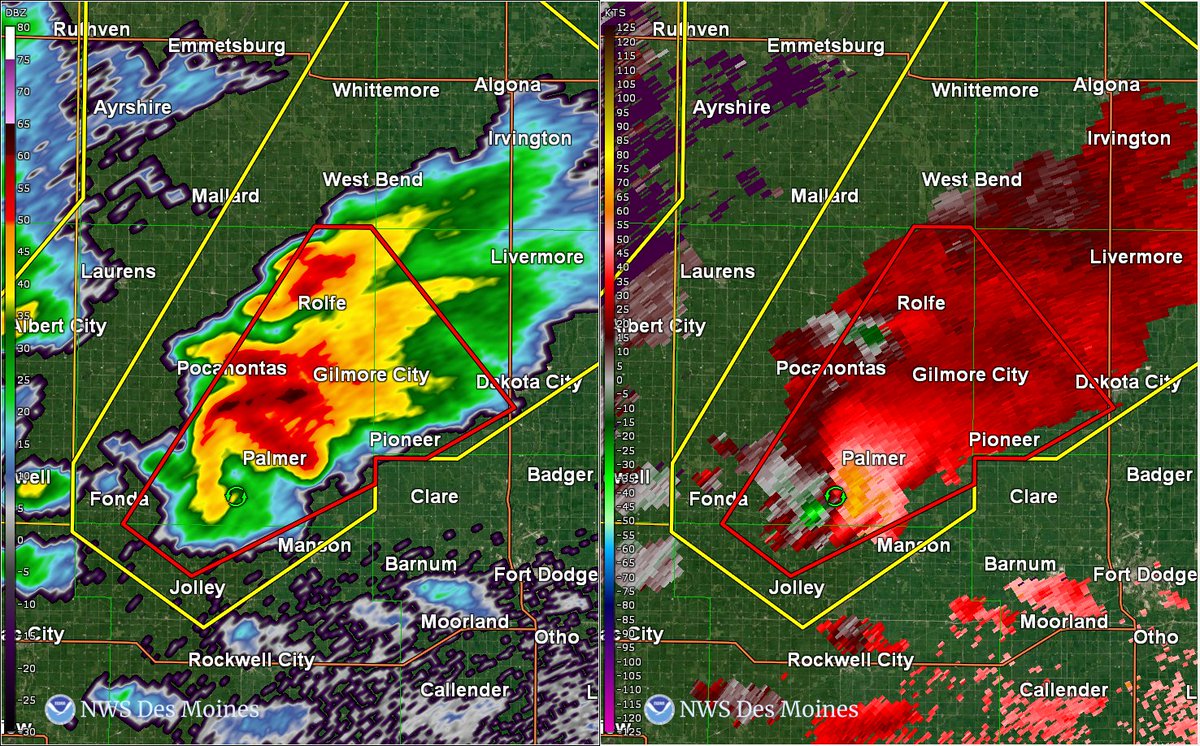 NWSDesMoines's tweet photo. ⚠️Tornado Warning in effect until 630 PM for eastern Pocahontas, north central Calhoun, and southwestern Humbdolt until 630 PM. Take shelter NOW!!! https://t.co/MKBrDRFrUU