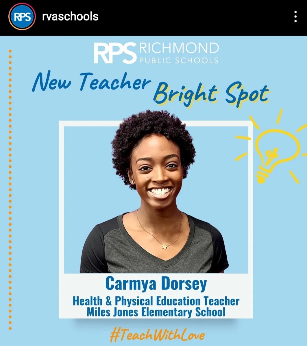 Pinkgiraffe1015's tweet photo. Congratulations to RPS New Teacher Bright Spot, Carmya Dorsey! Stay tuned for more awesomely, awesome new teachers that are absolutely "rocking" their first year as educators! #newteachertuesday @AutumnNabors1 @RodRobinsonRVA 
@N22much https://t.co/2sveb5vQiF