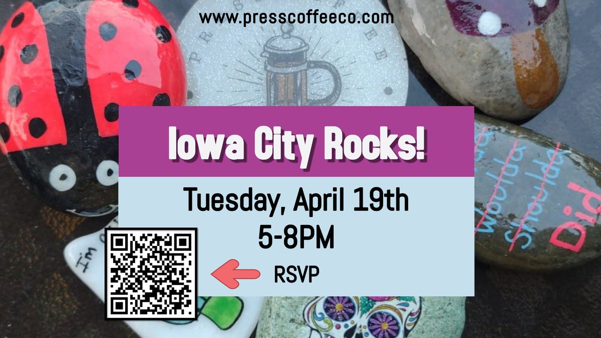 PressCoffee_ic's tweet photo. A week from today! We will be hosting a rock painting event from 5-8pm. RSVP and get more deets here: https://t.co/QePs0HWjwk https://t.co/srcgo84B3s