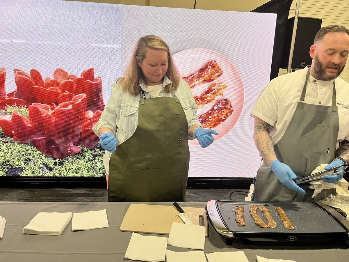 Omg is this real or did we just eat mushroom bacon #builtwithbiology. The future of food is delicious. Good for the world and for the taste buds #meatverse @BuiltWithBio <a href="/myforestfoods/">MyForest Foods</a>