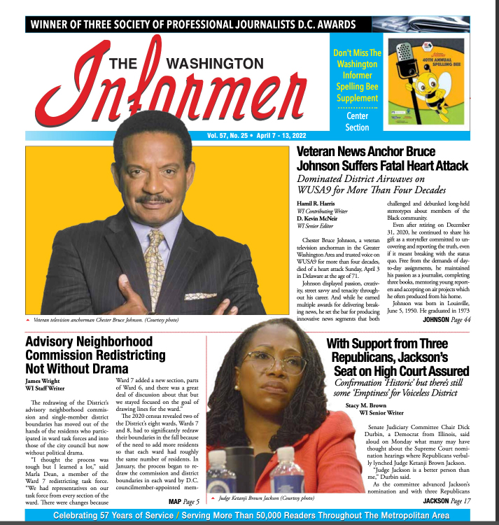 WashInformer's tweet photo. ICYMI: Check out this week's issue. Pick up your copy of The Washington Informer at Newstands across the DMV or Online @ https://t.co/YvwqImzQxv #Informer57 #BlackPressMatters #COVID19 #BeInformed #JudgeKetanjiBrown #BruceJohnson #DCisOpen #spellingbee https://t.co/5qM1yZH7YP