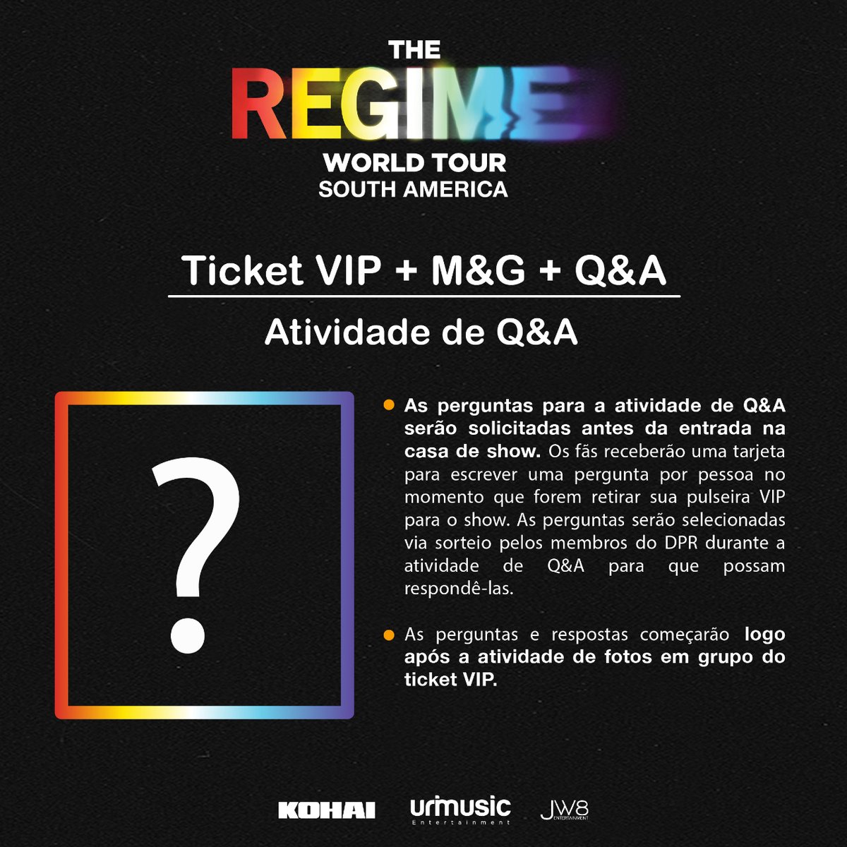 jw8ent's tweet photo. Combo Ticket VIP + M&amp;G + Q&amp;A!

Para todos os fãs que adquirirem esse combo poderão desfrutar dos benefícios mencionados nas imagens.

O início das vendas é no dia 15/04 às 14h através da Ticket360 ou na bilheteria da Audio.

*Qtd de ingressos Ticket VIP + M&amp;G + Q&amp;A são limitados https://t.co/lqsvkvqJ8W