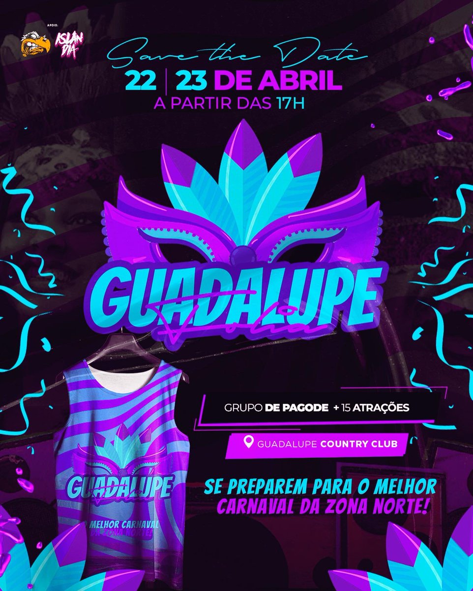 Bailedaislandia's tweet photo. É CARNAVAL TA AMOR !! 😻🇮🇸🦅
-
📆 22 e 23 / Abril 
📍 Guadalupe Country Clube
-
🎽 Reserve já seu lindo abadá Evite ficar sem, venderemos poucas unidades ! 

#ÉCARNAVAL #CARNAVAL #ZONANORTE #GUADALUPE https://t.co/4aYK4jllVB