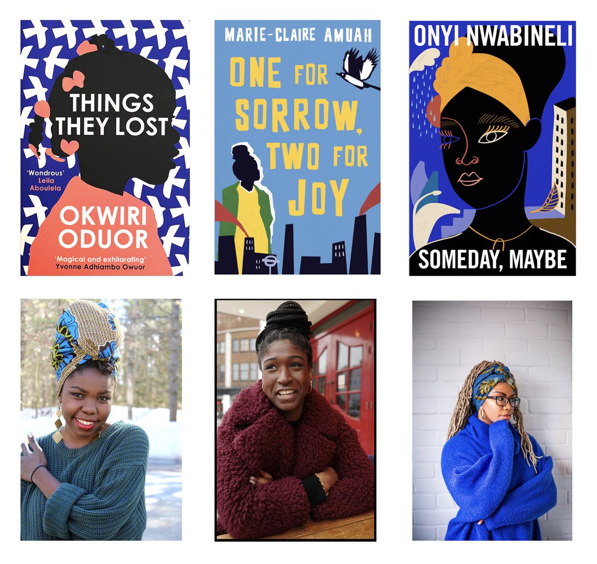 Jule9's tweet image. Three superb @OneworldNews novels coming out from #African women this yr: Things They Lost by Kenyan author Okwiri Oduor (April); One for Sorrow, Two for Joy by British-Ghanaian author @MarieClaireAmu1 (August); and Someday, Maybe by British-Nigerian author @OnyiWrites (October).
