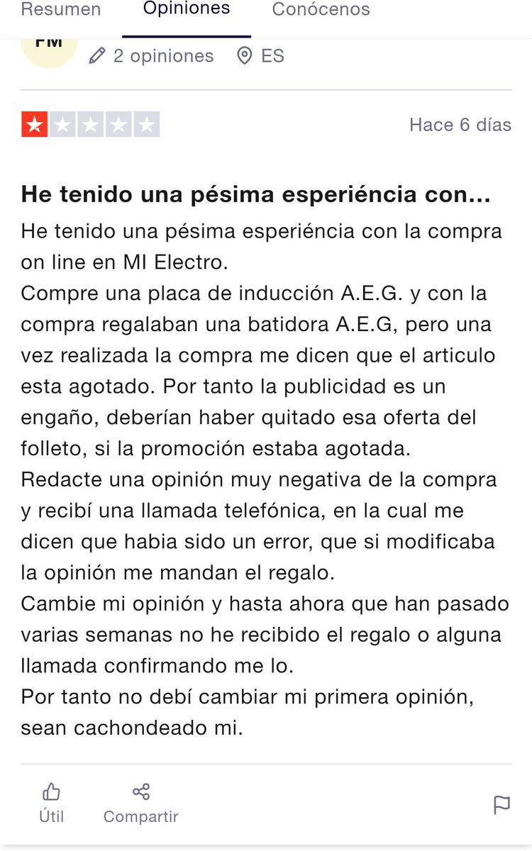 Mí Electro: solo pésimas experiencias, las estrellas verdes son de un boot