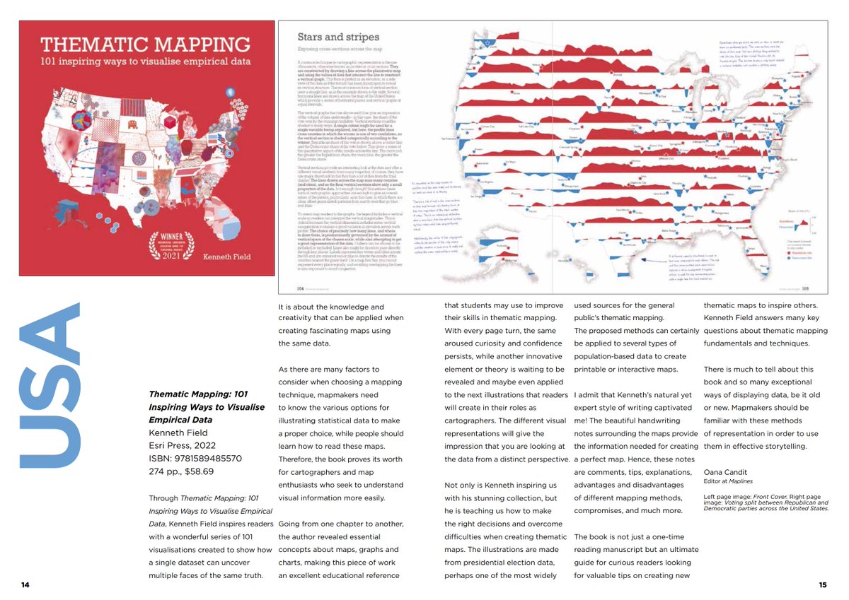 kennethfield's tweet photo. Thanks to @oana_candit & @bcsmaps for the nice review of #ThematicMapping in latest Maplines. So rewarding when intent of the book actually translates to how it's perceived.
If you're in US or Canada you can get 25% discount with code CARTOTHEMATIC 👉 https://t.co/voCIoznjvm https://t.co/ZifjaG1UCA
