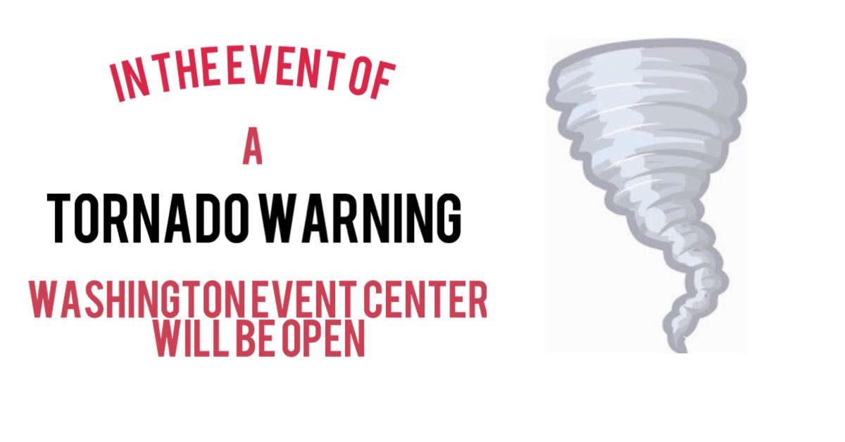 WarriorsWPS's tweet photo. In the event of a Tornado WARNING for Washington, the Warrior Event Center will be unlocked for shelter https://t.co/BhqEBFdlWL