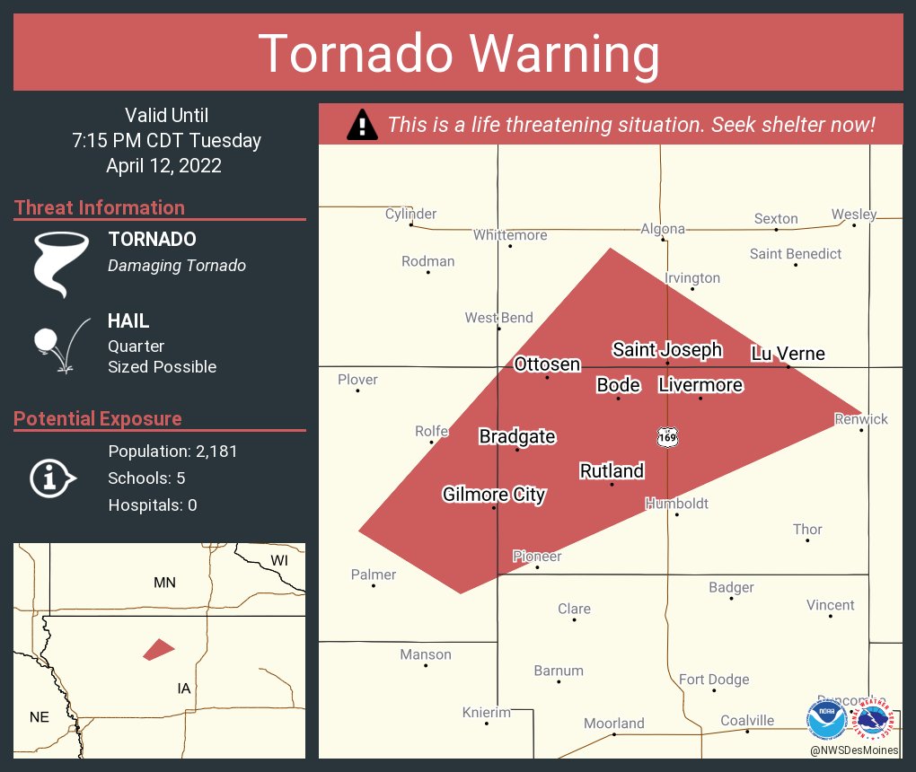 NWS Des Moines on Twitter "Tornado Warning including Gilmore City IA