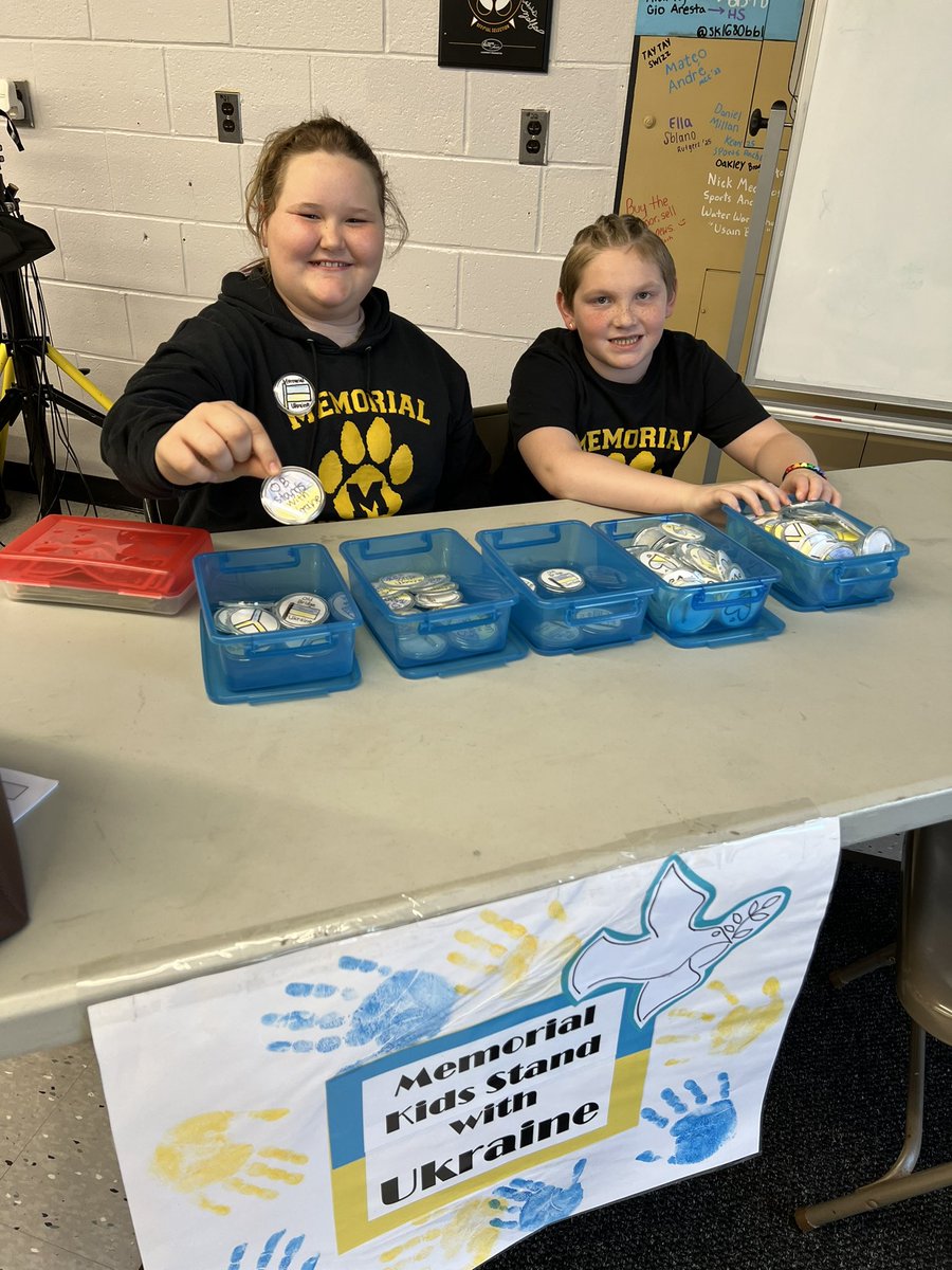 Buttons! Get your buddy buttons to help Ukraine! Students from <a href="/OBPSMemorial/">OBTPS Memorial School</a> Elementary School sold their hand-made buttons at the BOE agenda mtg. Tuesday night. They’ve raised over $1,000 so far and they’re still going! They’ll be selling at the 4/28 BOE meeting as well. $2/each
