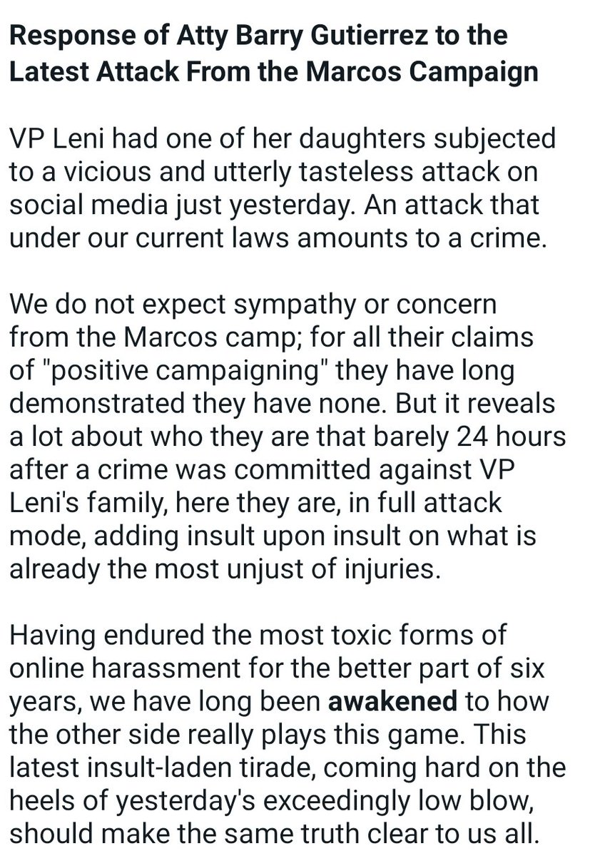 inquirerdotnet's tweet photo. READ: Vice President Leni Robredo’s spokesperson Barry Gutierrez response to Bongbong Marcos camp’s accusation that they are “deceiving” the public. https://t.co/ypTkx3f4OV