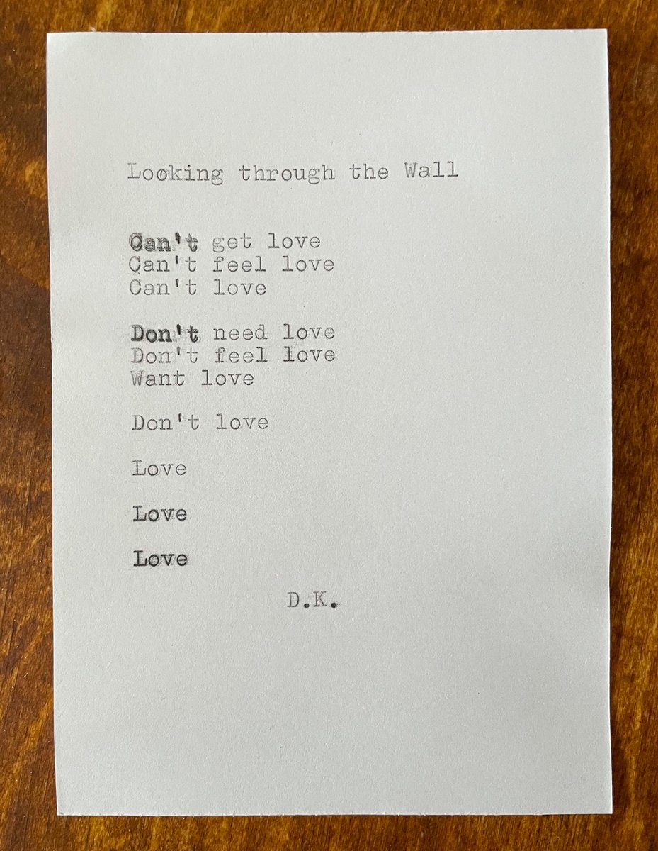 e_l_coconut's tweet photo. Looking through the Wall. Postcard Poetry #3

Now available on OpenSea: https://t.co/wHcDBluGSi

@opensea #OpenSeaNFT #poetry #cryptopoetry #NFTpoetry  #nftpoet #postcardpoetry #NFT #NFTdrop #postcard #nftart #EthereumNFTs #typewriterpoetry #typewriter https://t.co/9OgwdaRtgg