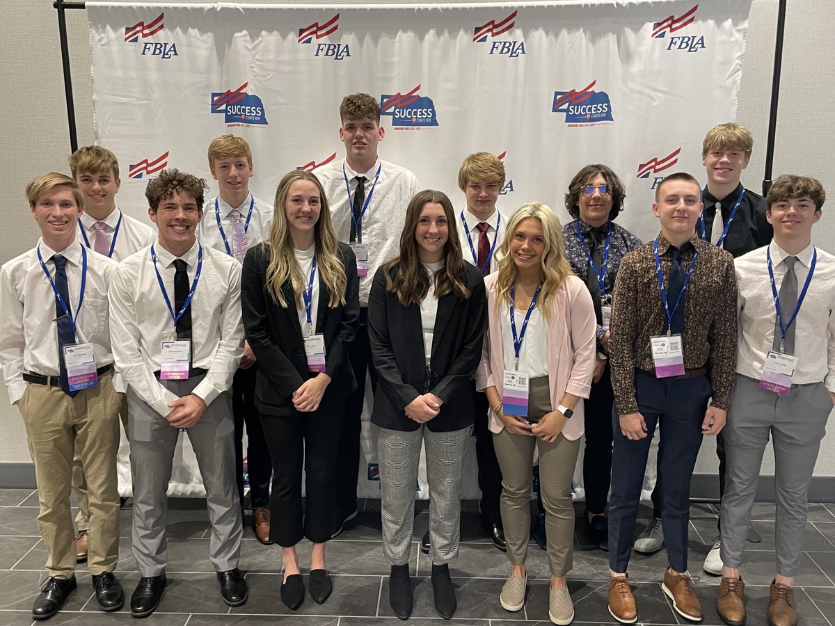 WahooFBLA's tweet photo. The FBLA State crew!  Tests and performances are done, now time for some fun bowling and awards tomorrow.  #ExcellenceEverywhere #GoWahooBlue ⁦@wahoopublic⁩ https://t.co/QTiBPRFHye
