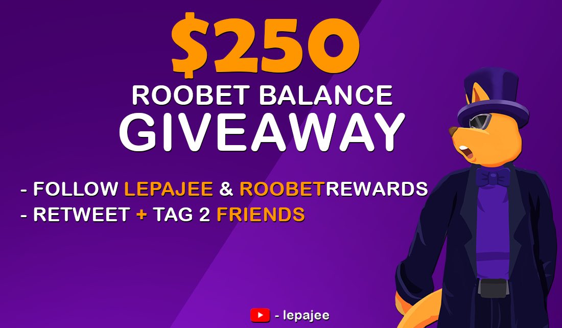 Lepajee's tweet photo. 250$ Giveaway

Retweet &amp; Tag 2 friends
Follow @RoobetRewards 

That's it.
Winner will be drawin in 7 days.

Check Out $5000 Roobet leaderboard: https://t.co/UYVPkTmtc5 https://t.co/5XwPzCjuJN