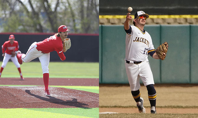 GNACsports's tweet photo. #GNACBaseball | We already knew they were the GNAC Players of the Week… but Haden Keller of @NNUSports and Tyler Godfrey of @MSUBsports are now the NCBWA West Region Players of the Week as well! 

Congratulations to Haden and Tyler!  

Full story: https://t.co/wySsbQoISF https://t.co/KnOMy38rmn