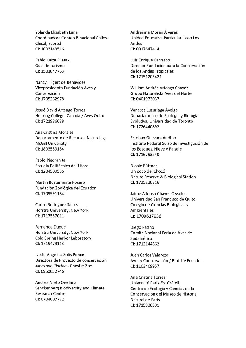 Informamos a la comunidad ornitológica y de observadores de aves de Latinoamérica y el Caribe y, especialmente de Ecuador, acerca de eventos que no cuentan con los respaldos oficiales académicos ni de las autoridades correspondientes y que han causado nuestra preocupación.