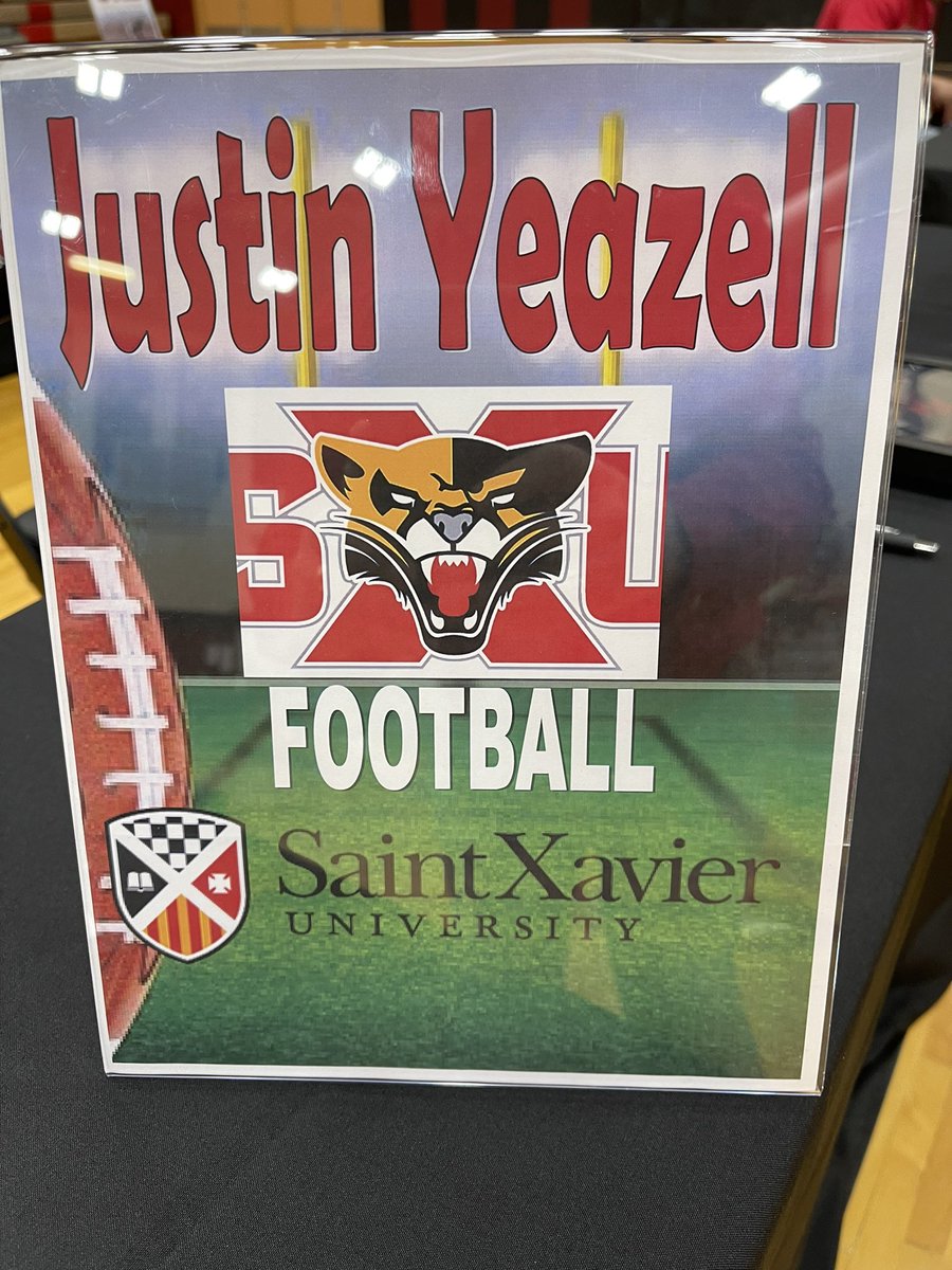 Congrats to Justin Yeazell who signed a National Letter of Intent to play football next year at St. Xavier University!  We are so proud of you!