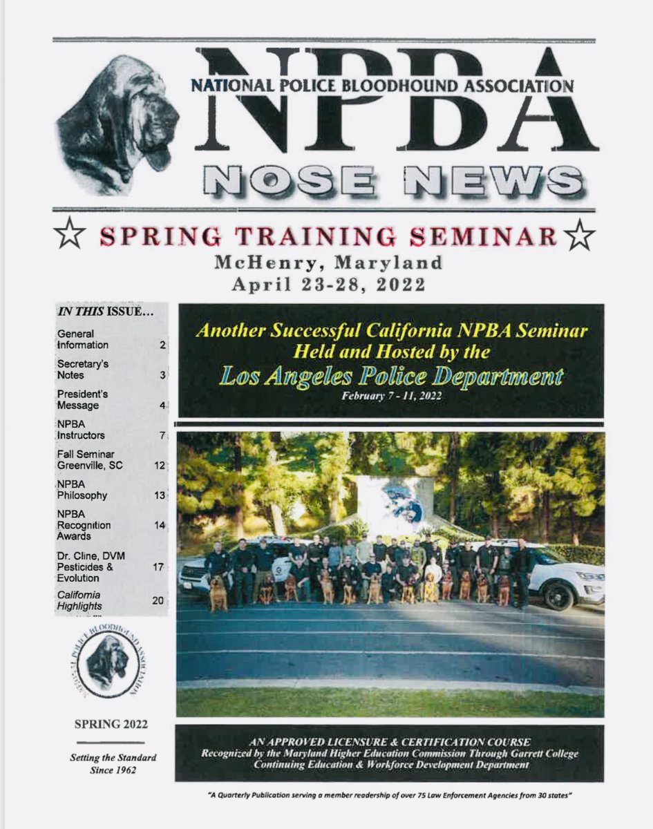 LAPDCARRANZA's tweet photo. Thank you National Police Bloodhound Association for featuring us on your Nose News! 🙏🏼 #LAPD #NPBA https://t.co/VXYl6jOzU3