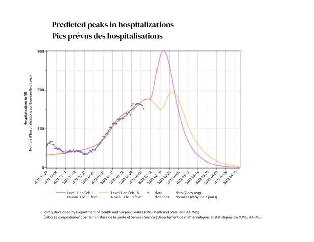 Unless I’m reading this chart wrong public health was predicting in early February NB would be at zero COVID hospitalizations by late this week.