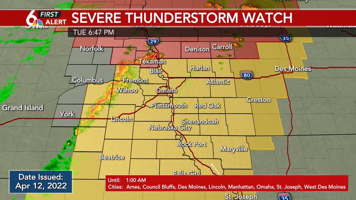 A Severe T-Storm Watch is in effect for portions of our area until Apr 13 1:00AM. A Severe T-Storm Watch means that conditions are favorable for severe storms. Stay tuned for possible warnings. Check our First Alert Weather app for more details.