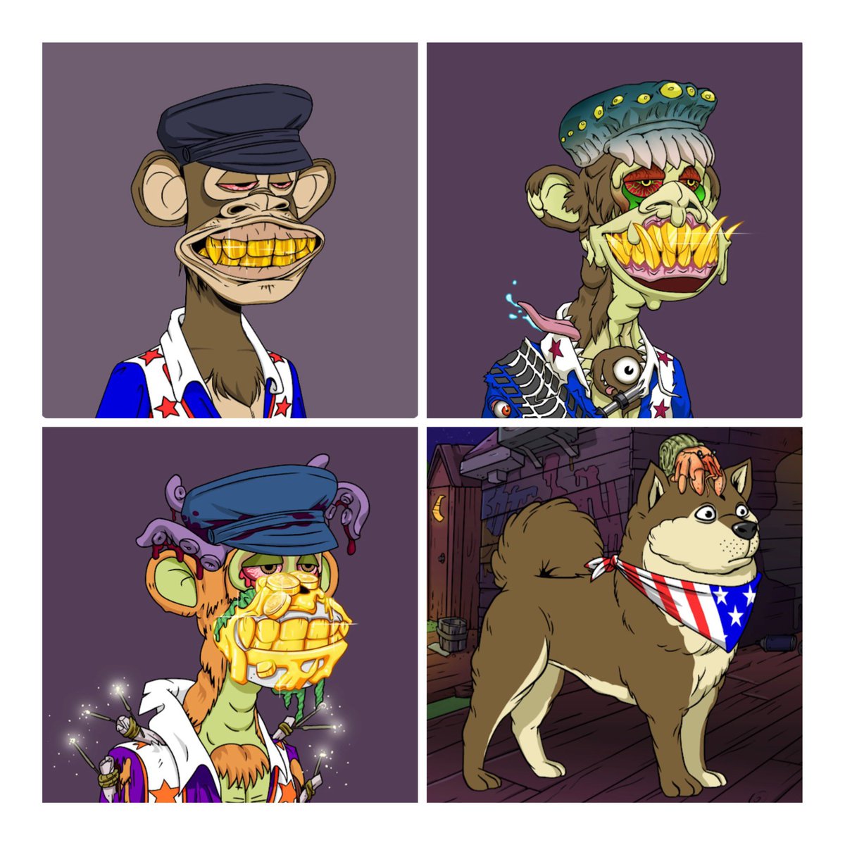 I’ll be listing my “perfect set” tonight on LR and OS. This is the ape featured on the JRE podcast with Joe Rogan and is part of a rare perfect set where the doggo is the matching serial number with multiple matching traits. I’m open to DM offers prior to listing. #GoldGrin #BAYC