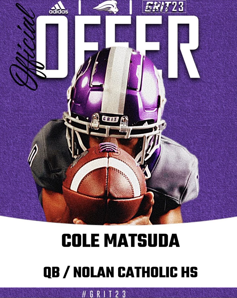 ColeMatsuda1's tweet photo. AGTG‼️ After a great official visit with @coachrsmith12 I am blessed to receive my 1st offer from Southwestern Assemblies of God University! 💜🤍 #UNCOMMN 

@SAGU_Football @NolanCatholicFB @COACHZOO88 @Karduino_7 @CoachCalaisNC @__WrGuru @OldSchoolQB @Noohi @PN_Elite https://t.co/DhcgBWWz5i
