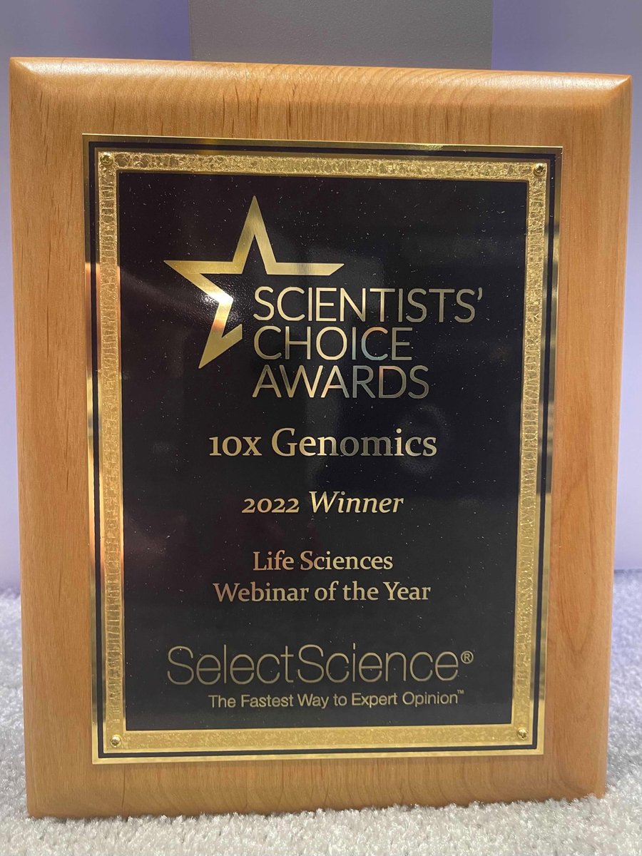 10xGenomics's tweet image. Big week for us at #AACR22! We are honored to be recognized as a winner of the @SelectScience 2022 Scientist Choice Awards for Webinar of the Year! We look forward to continuing to provide our customers with high quality content about our single cell, spatial &amp;amp; in-situ products.
