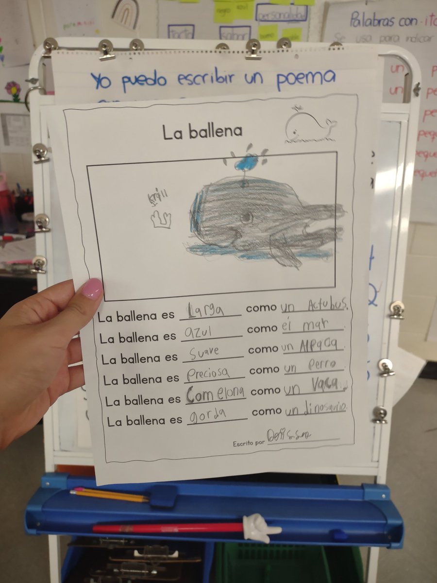 Ms_DelCastillo's tweet photo. I couldn't be more proud of my kiddos 🥺❤️ here are some of their writing master pieces! Poema "La Ballena" 🐳

@IreneZamoraSoto 
@ParticipateLrng 
@CabCoSchools 
@WolfMeadowElem https://t.co/wNRpvGLBBv